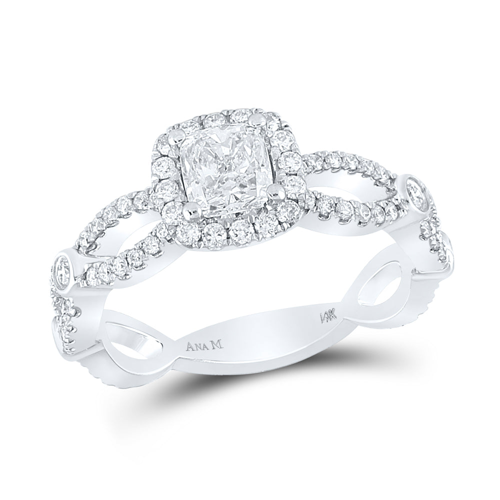 14kt White Gold 1 1/3ctw Diamond Ana M 3/4ct-ccushion Engagement Single Halo