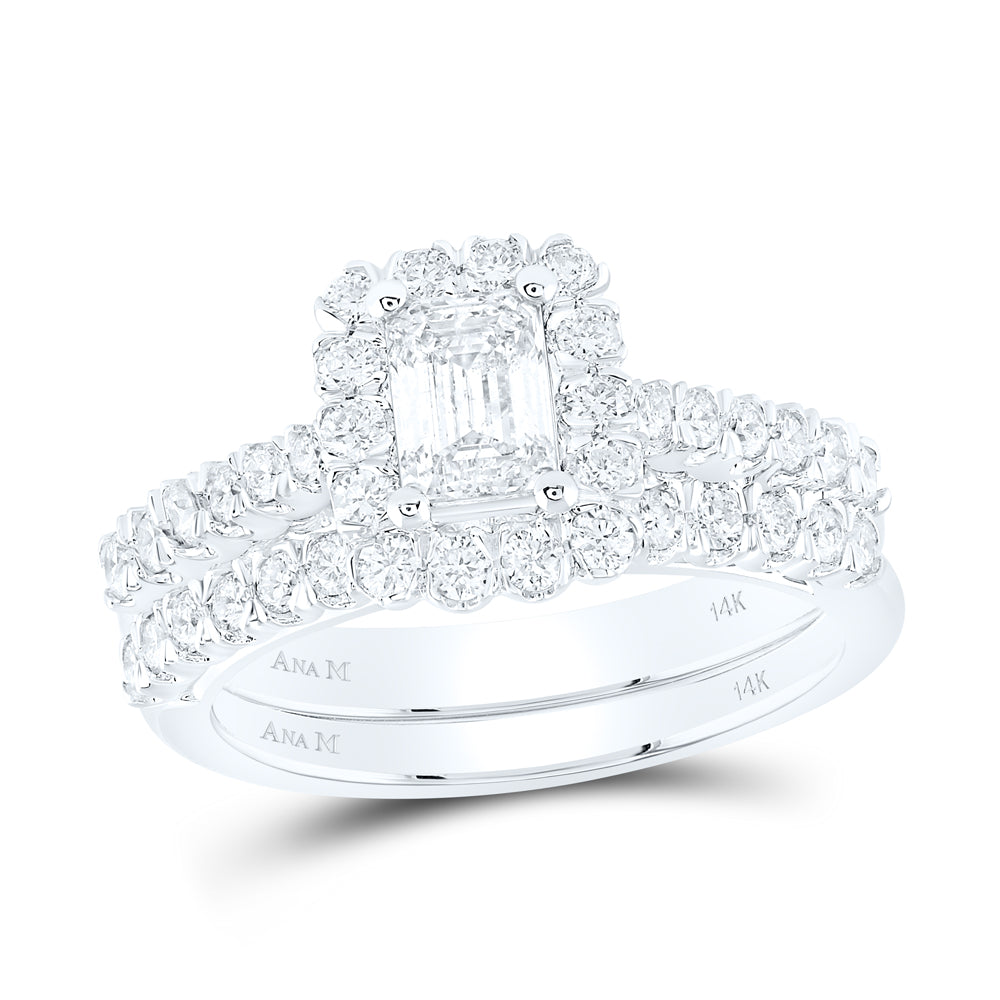 14K White Gold Emerald Diamond Bridal Wedding Ring Band Set 1-1/2 Cttw, Womens Size: 5-10