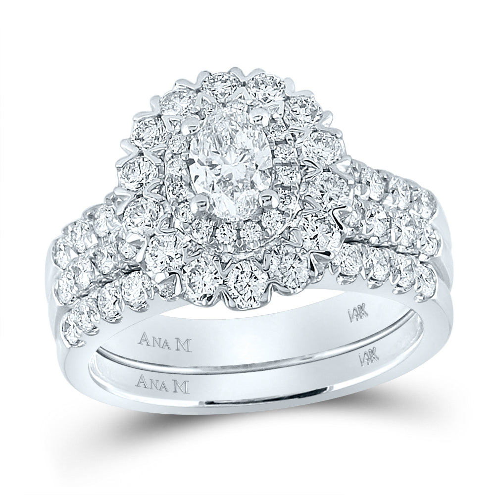 14K White Gold Oval Diamond Bridal Wedding Ring Band Set 1-7/8ctw, Womens Size: 5-10