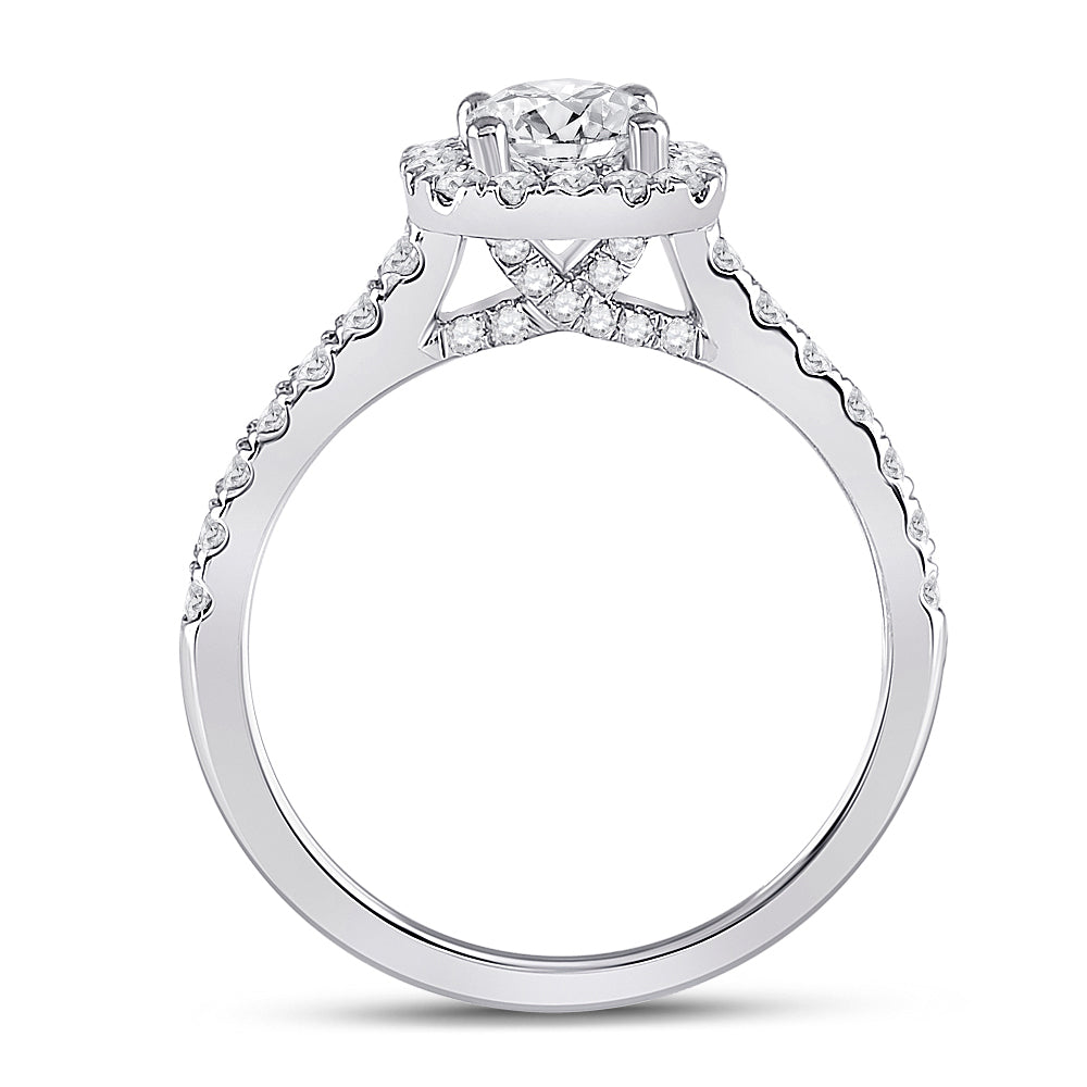 14K White Gold Round Diamond Halo Bridal Wedding Engagement Ring 1-1/3 Cttw, Womens Size: 5-10