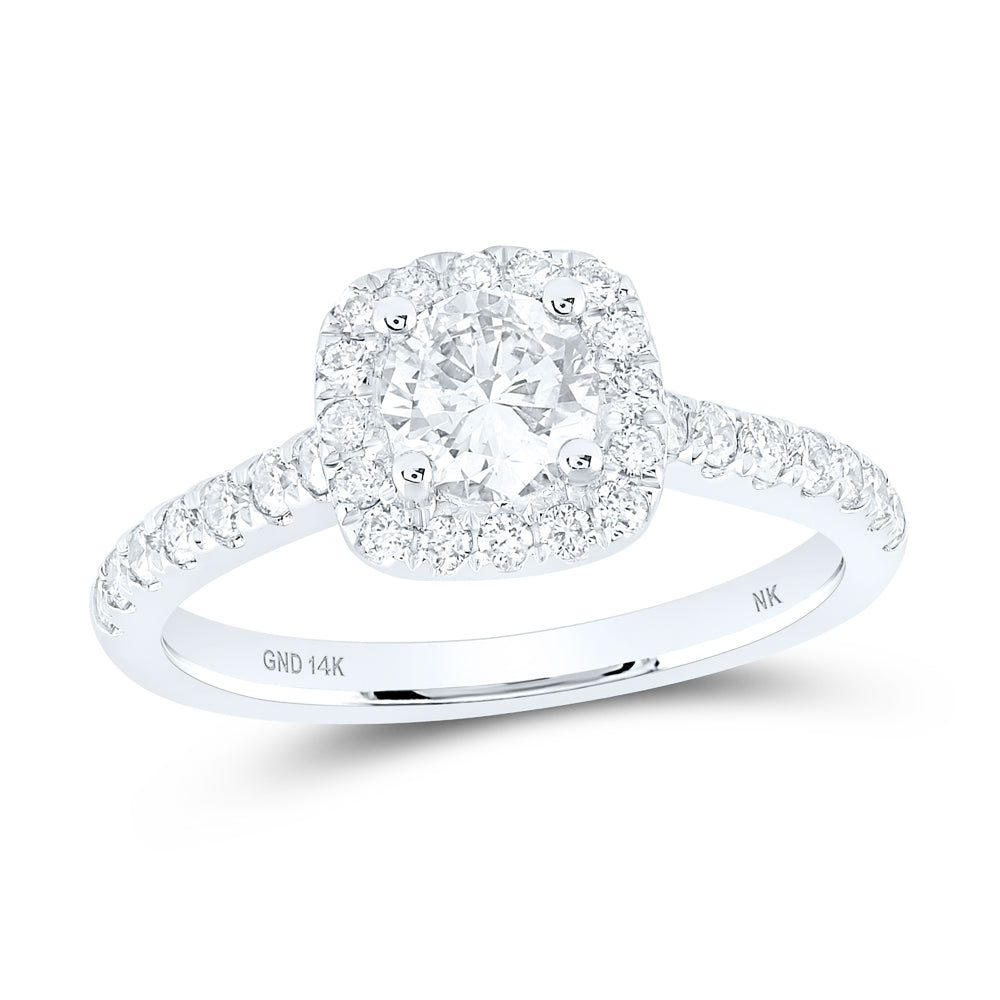 14K White Gold Round Diamond Halo Bridal Wedding Engagement Ring 1-1/3 Cttw, Womens Size: 5-10