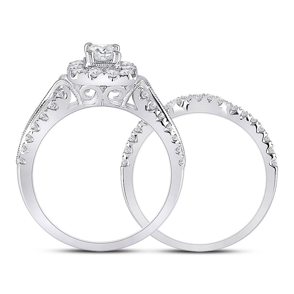 14K White Gold Emerald Diamond Bridal Wedding Ring Band Set 1-3/8 Cttw, Womens Size: 5-10