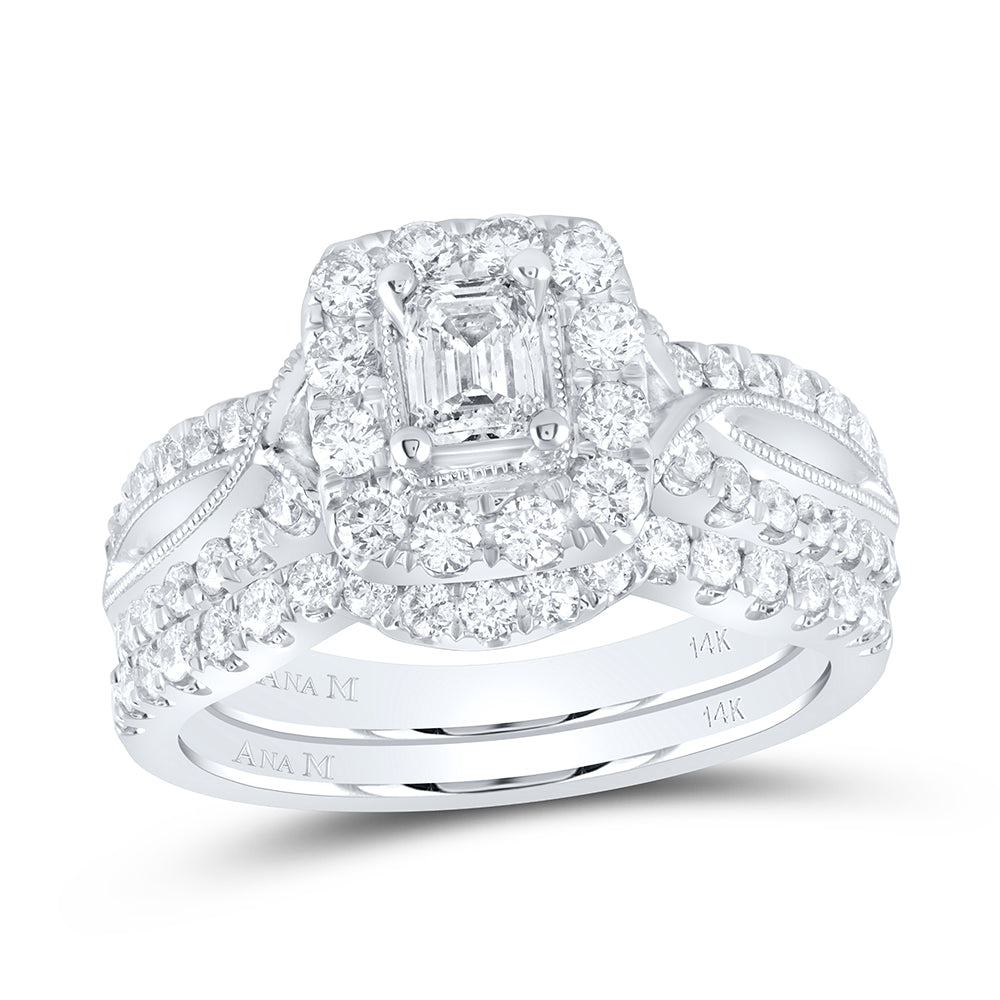 14K White Gold Emerald Diamond Bridal Wedding Ring Band Set 1-3/8 Cttw, Womens Size: 5-10