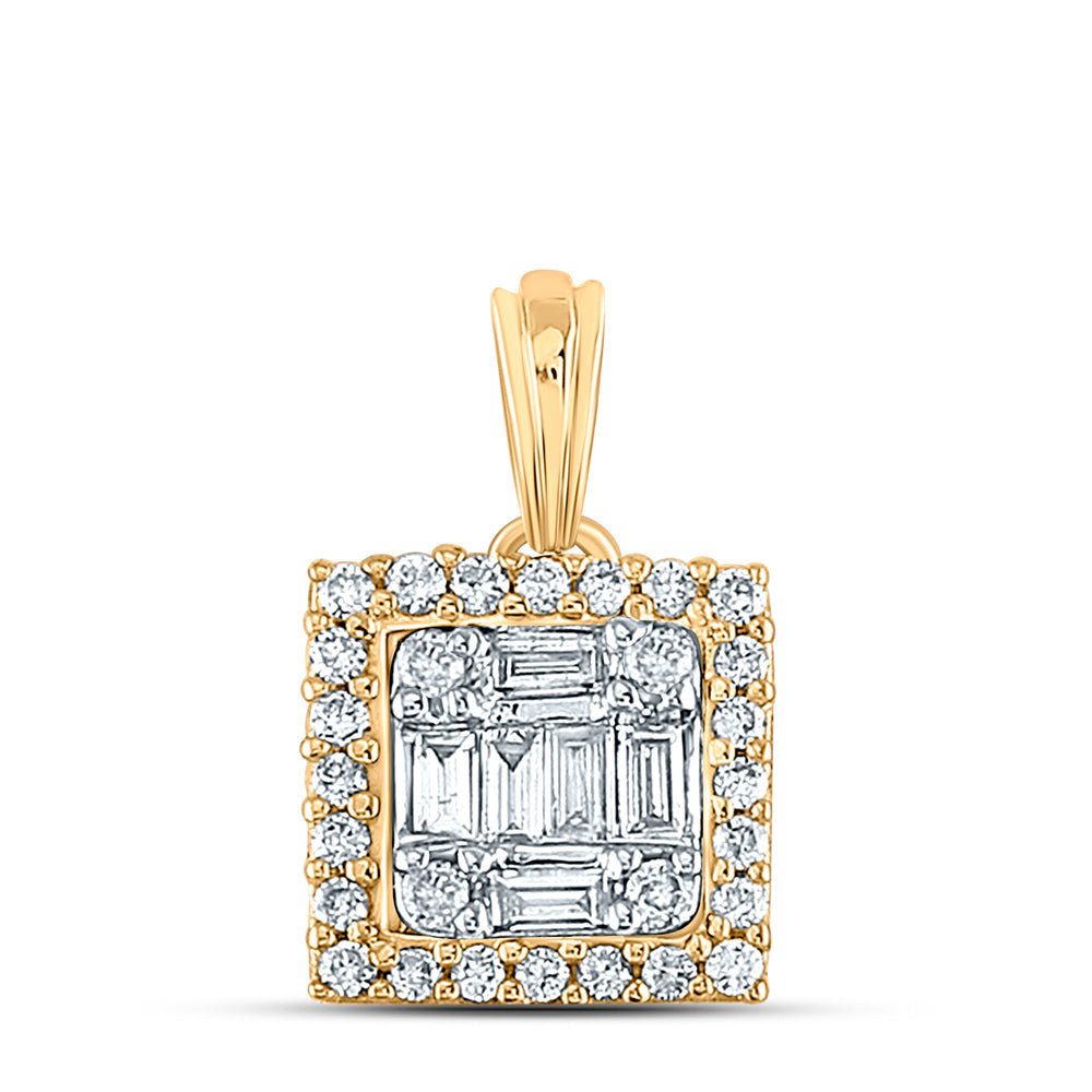 14K Yellow Gold Womens Baguette Diamond Square Pendant 1/5 Cttw, Length: 0.57 In, Width: 0.29 In