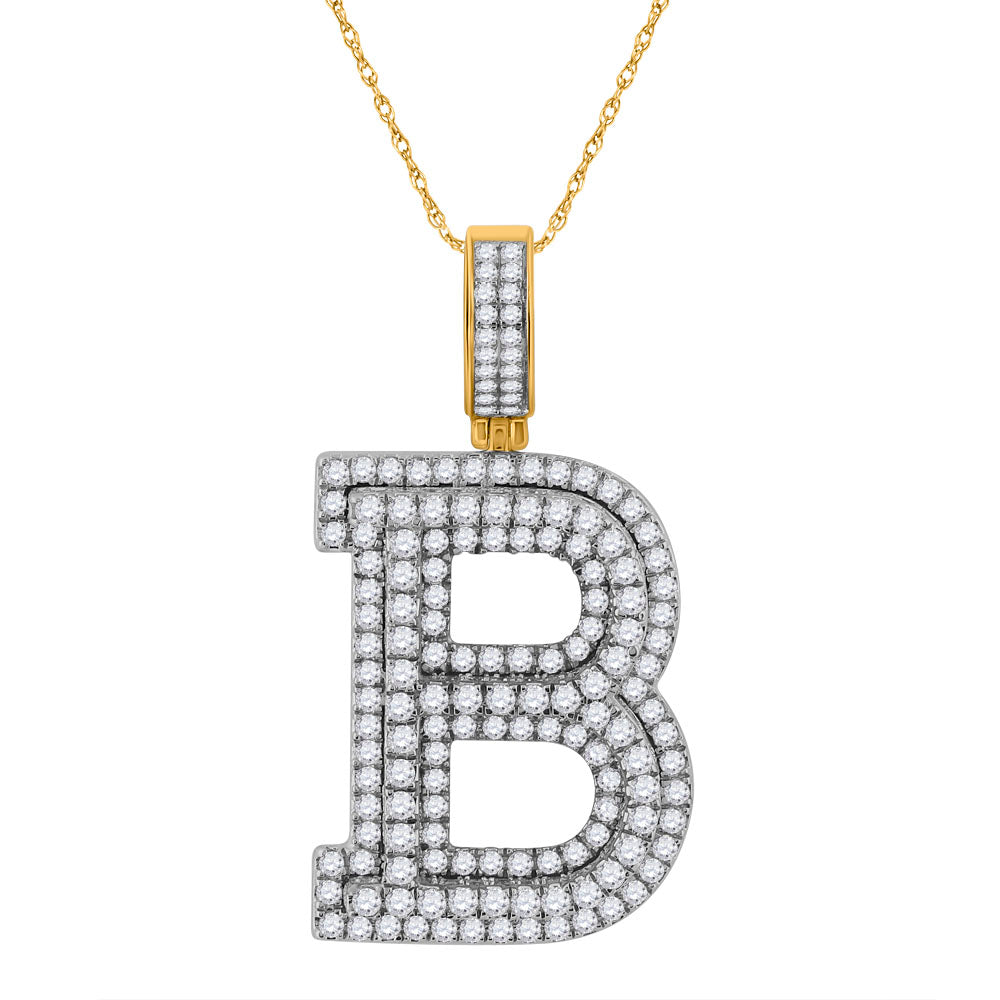10K Yellow Gold Mens Round Diamond Initial B Letter Charm Pendant 2 Cttw, Length: 1.46 In, Width: 0.98 In
