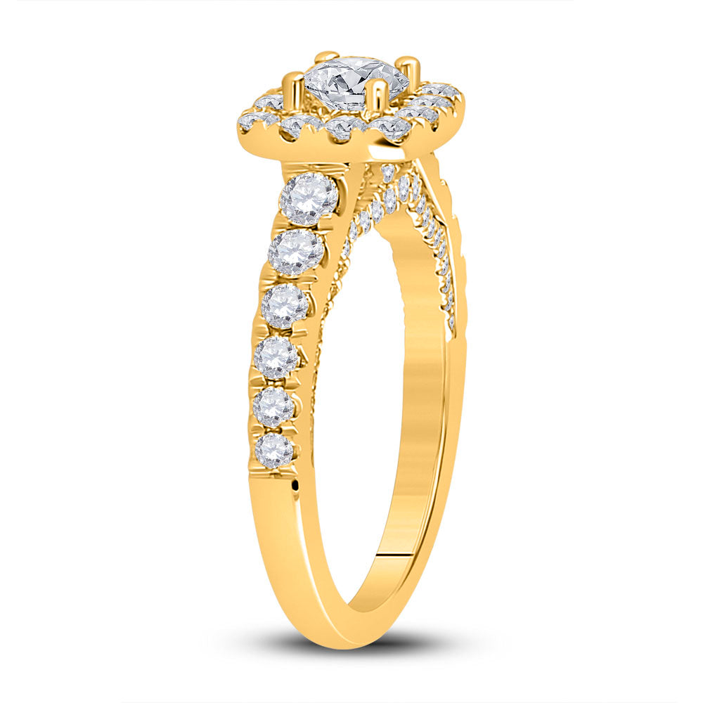 14K Yellow Gold Round Diamond Halo Bridal Wedding Engagement Ring 1-1/2 Cttw, Womens Size: 5-10