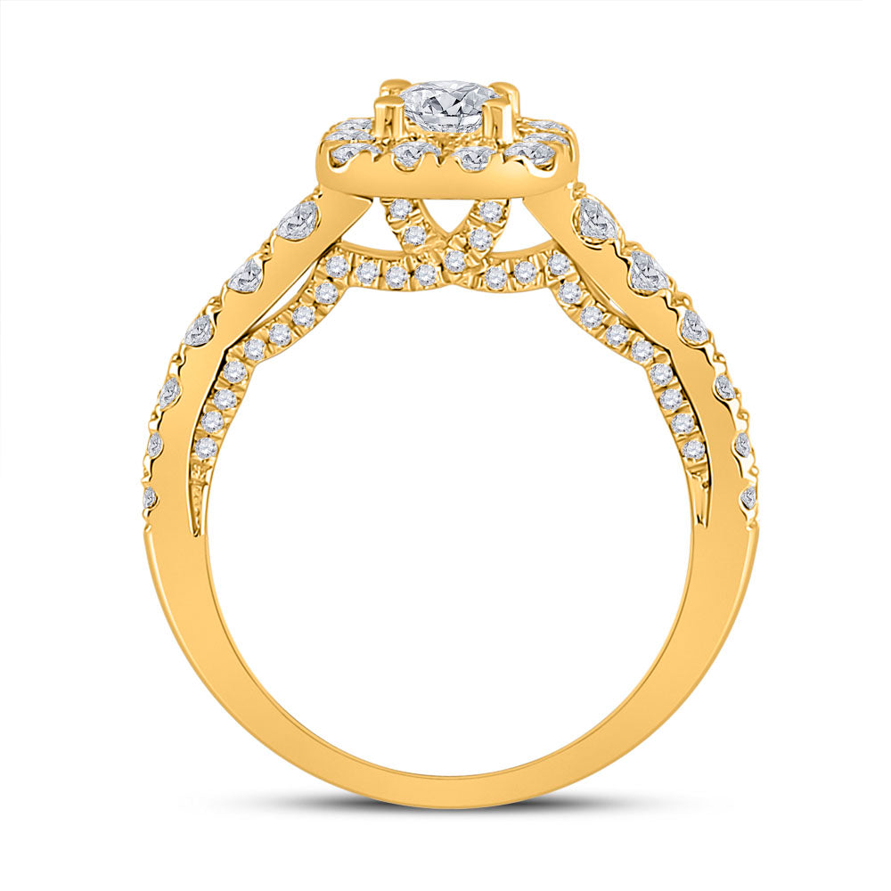14K Yellow Gold Round Diamond Halo Bridal Wedding Engagement Ring 1-1/2 Cttw, Womens Size: 5-10