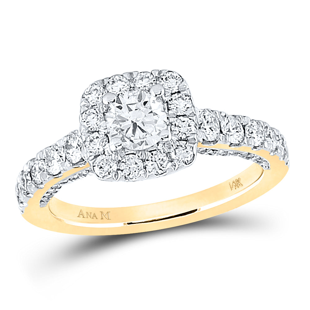 14K Yellow Gold Round Diamond Halo Bridal Wedding Engagement Ring 1-1/2 Cttw, Womens Size: 5-10