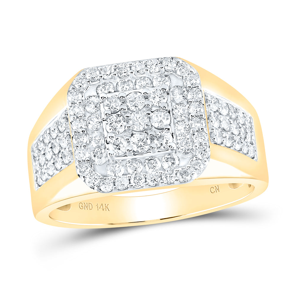 14K Yellow Gold Mens Round Diamond Square Ring 1-1/4 Cttw, Mens Size: 7-13