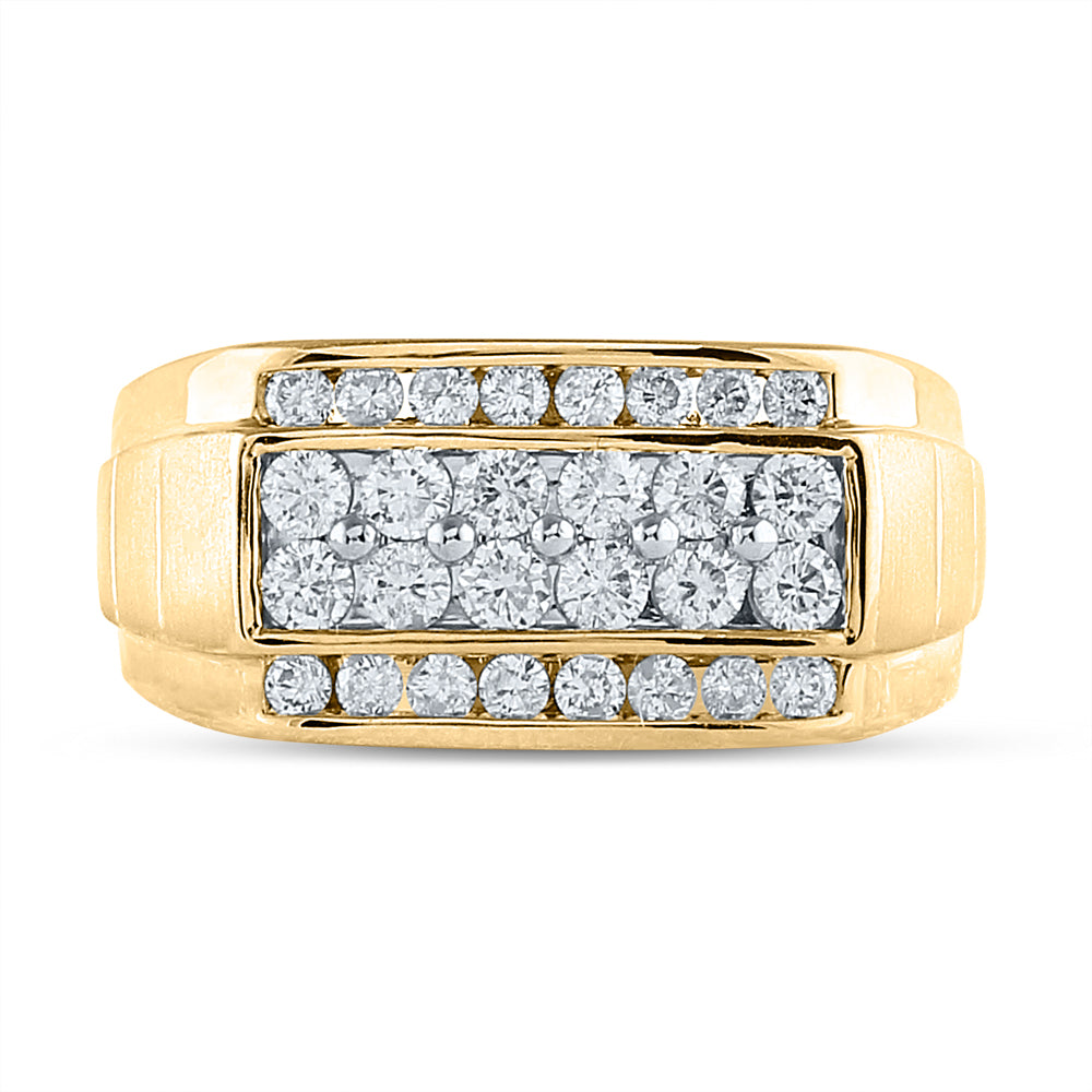 14K Yellow Gold Mens Round Diamond Band Ring 1-1/2 Cttw, Mens Size: 7-13