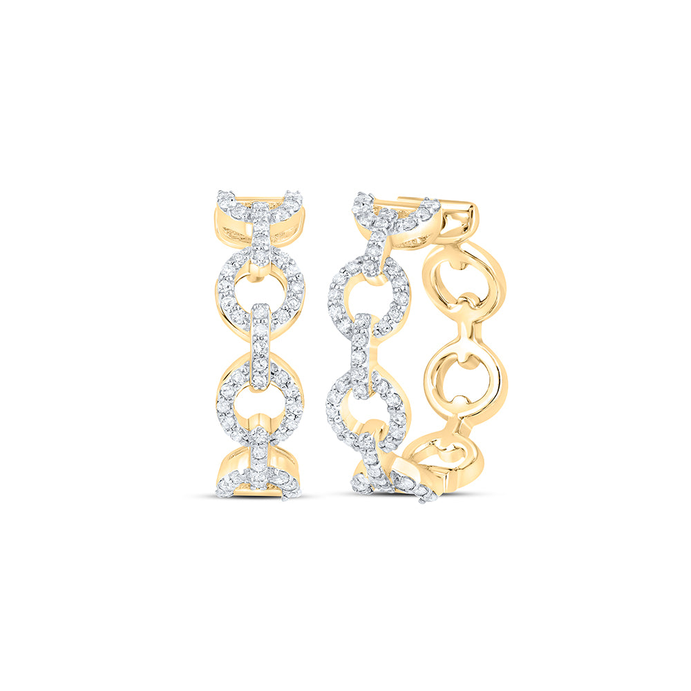 10K Yellow Gold Womens Round Diamond Cable Link Hoop Earrings 1/3 Cttw