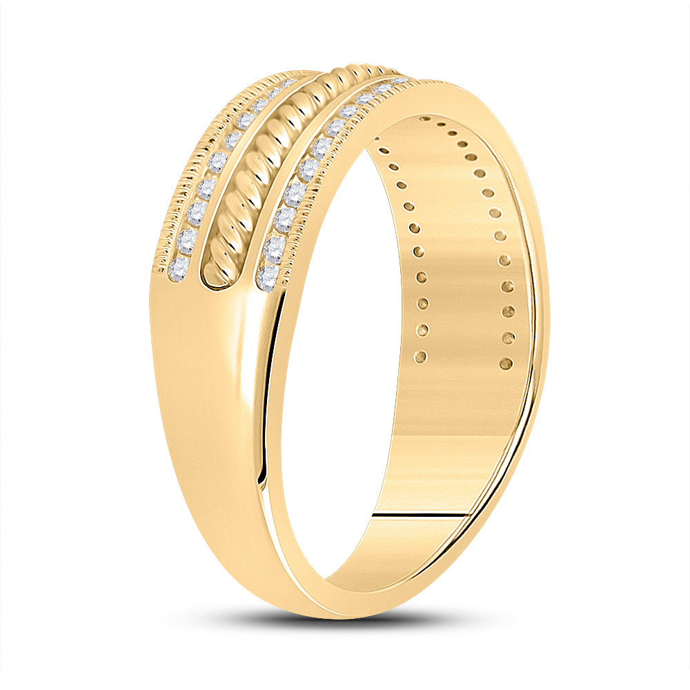 14K Yellow Gold Mens Round Diamond Wedding Rope Inlay Band Ring 1/3 Cttw, Mens Size: 7-13