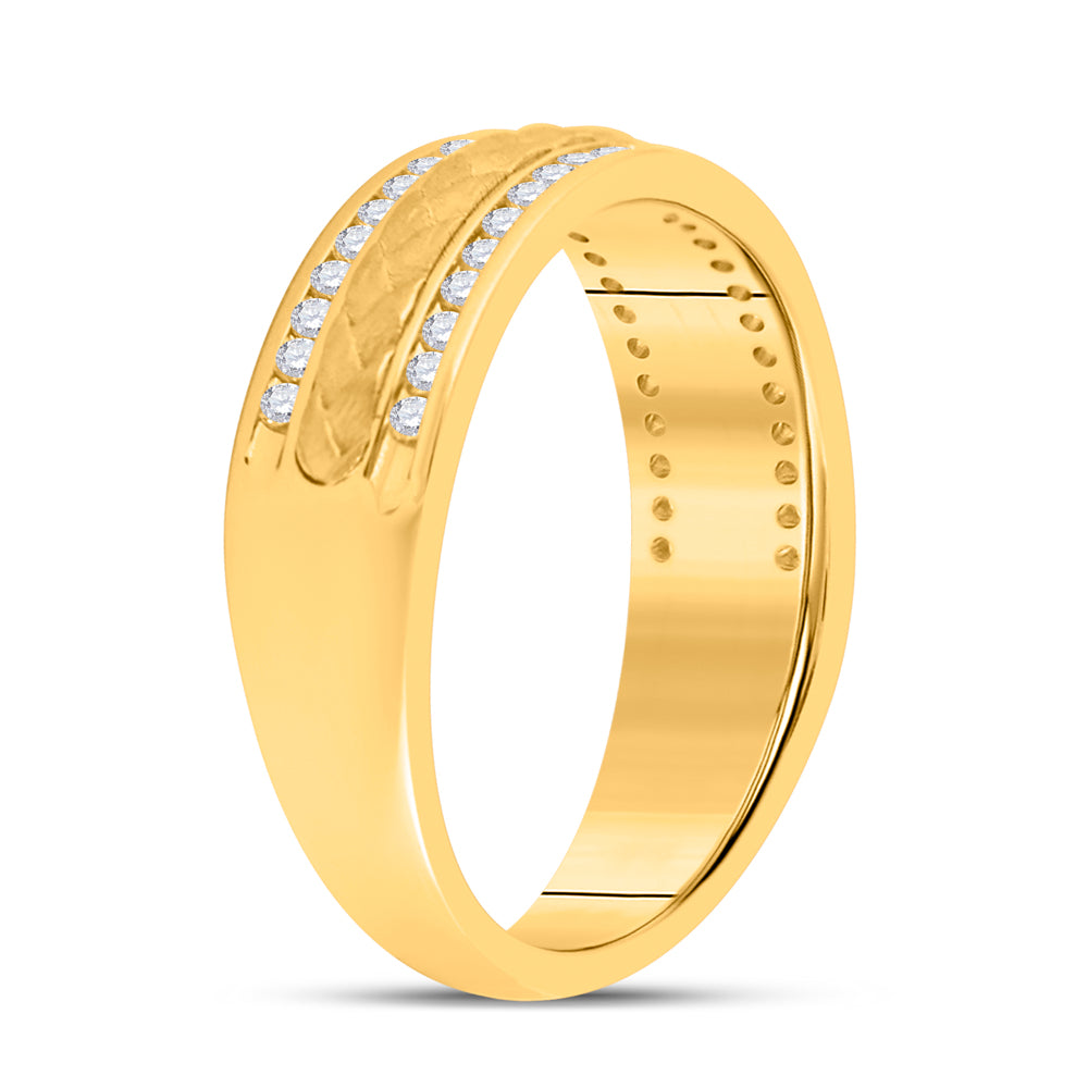 14K Yellow Gold Mens Round Diamond Wedding Braided Inlay Band Ring 1/3 Cttw, Mens Size: 7-13