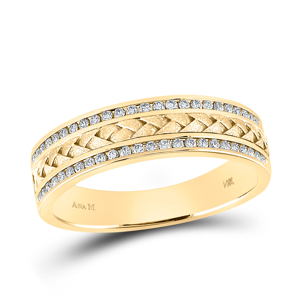 14K Yellow Gold Mens Round Diamond Wedding Braided Inlay Band Ring 1/3 Cttw, Mens Size: 7-13