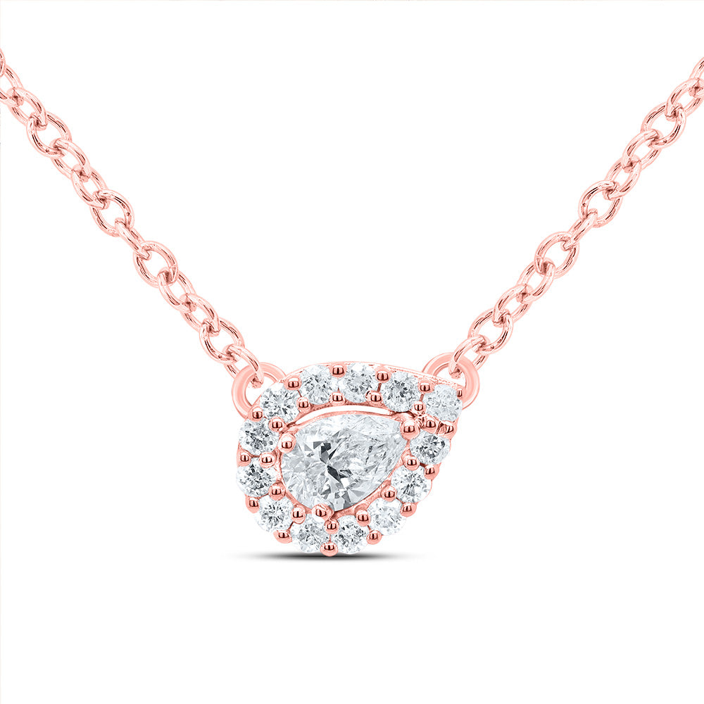 14K White Or Rose Gold Womens Pear Diamond Solitaire Necklace