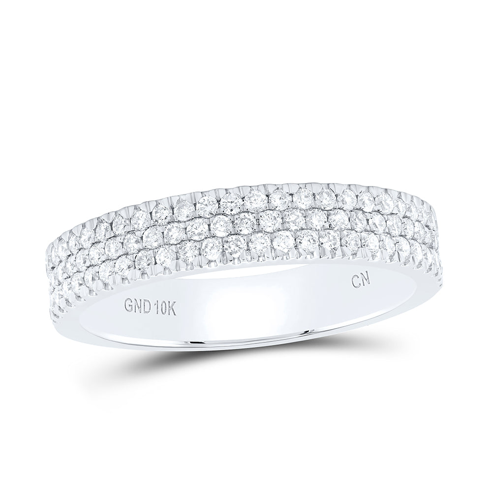 10K White Gold Womens Round Diamond Pave Band Ring 1/2ctw, Womens Size: 5-10