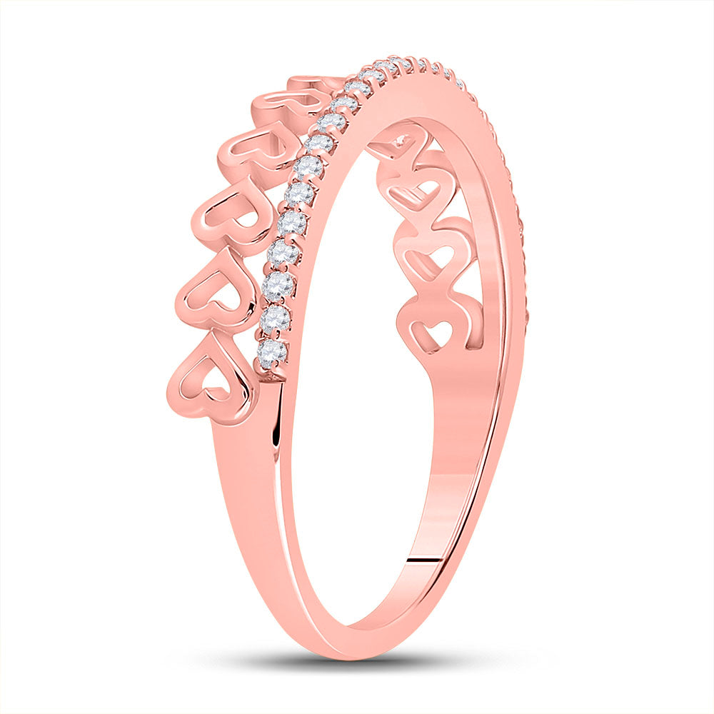 10K Rose Gold Womens Round Diamond Heart Band Ring 1/6 Cttw, Womens Size: 5-10