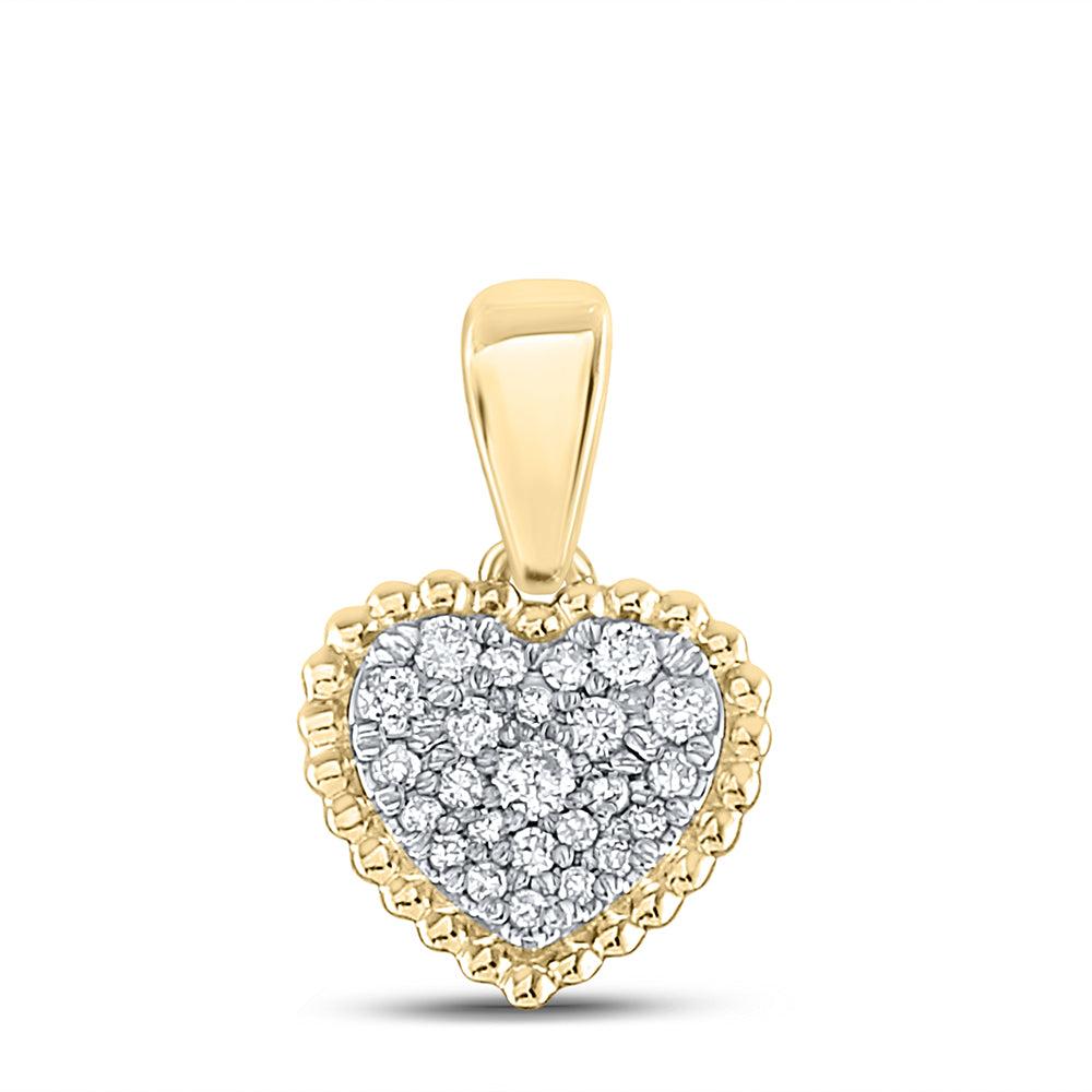 10K Yellow Gold Womens Round Diamond Heart Pendant 1/8 Cttw, Length: 0.58 In, Width: 0.37 In