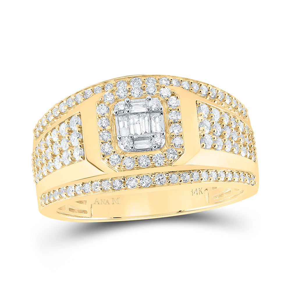 14K Yellow Gold Mens Baguette Diamond Square Cluster Ring 1 Cttw, Mens Size: 7-13