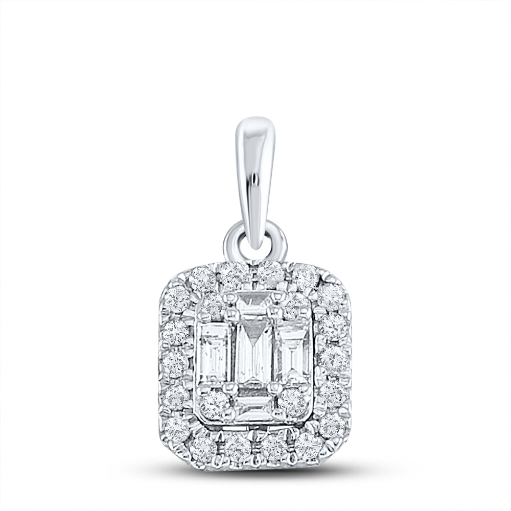 14K White Gold Womens Baguette Diamond Cluster Pendant 1/4 Cttw