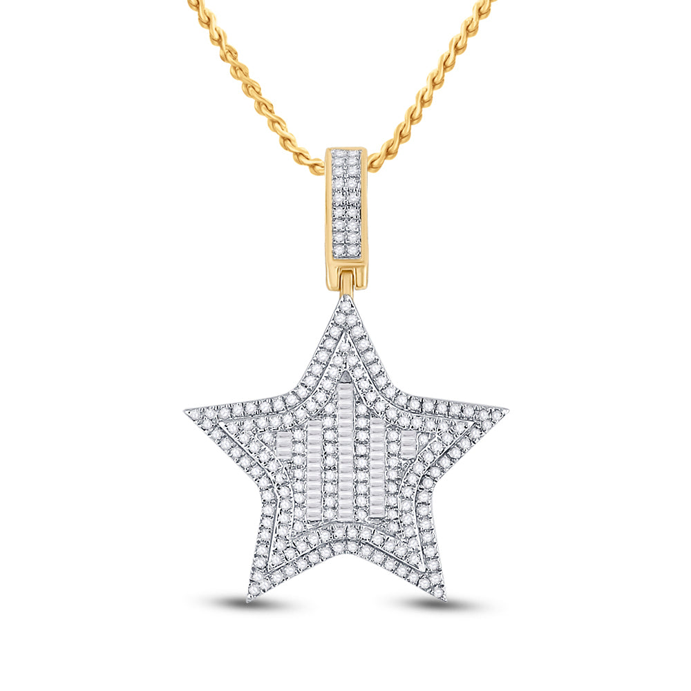 14K Yellow Gold Mens Round Diamond Star Charm Pendant 3/4 Cttw