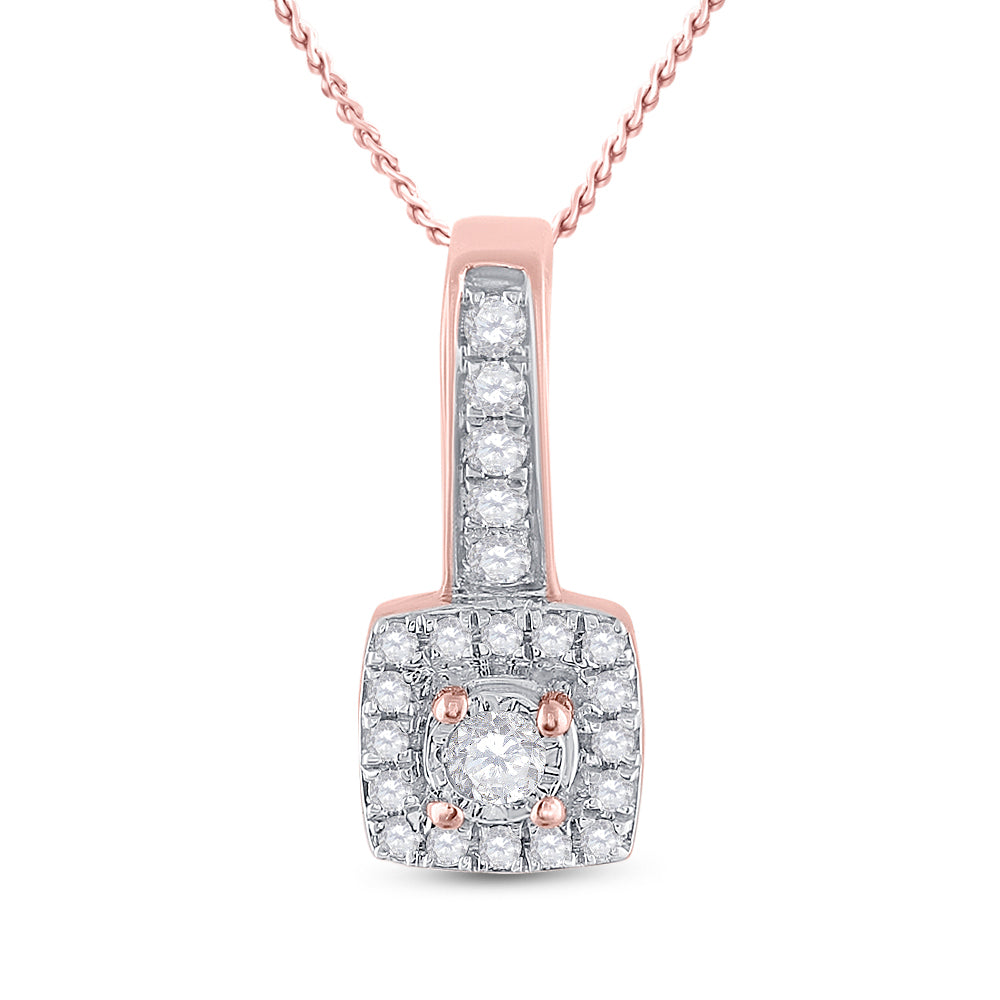 10K Rose Gold Womens Round Diamond Square Pendant 1/5 Cttw