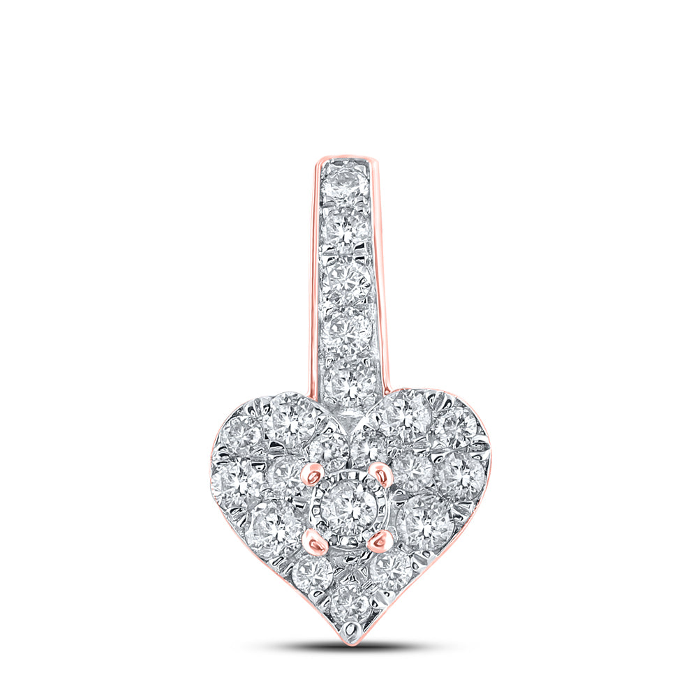 10K Rose Gold Womens Round Diamond Heart Pendant 1/3 Cttw
