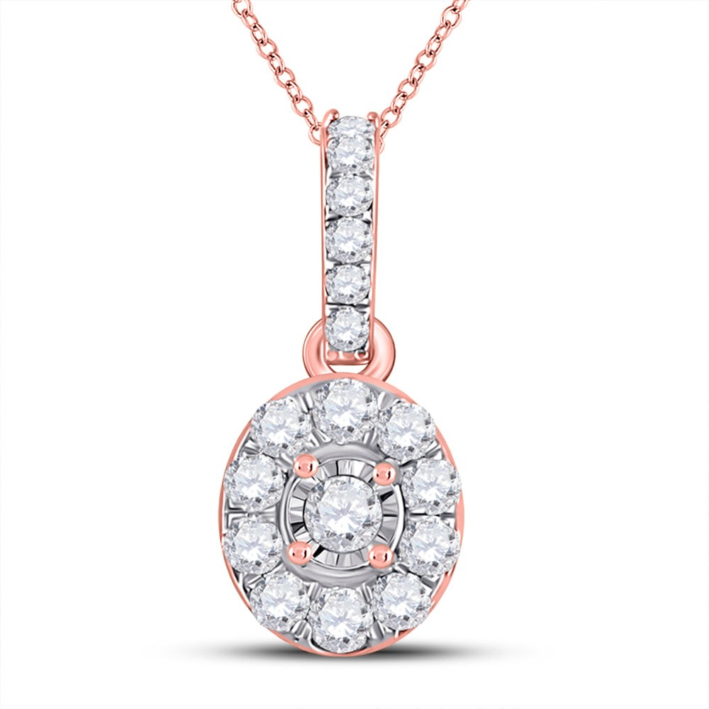 10K Rose Gold Womens Round Diamond Oval Pendant 1/5 Cttw