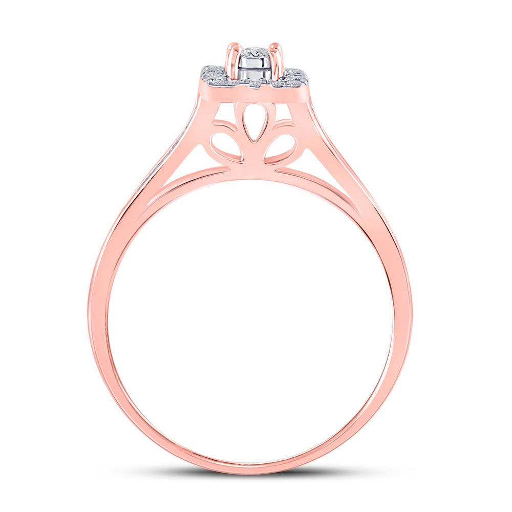 10K Rose Gold Round Diamond Halo Bridal Wedding Ring Band Set 1/2 Cttw, Womens Size: 5-10