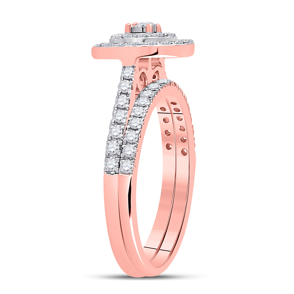 10K Rose Gold Round Diamond Oval Halo Bridal Wedding Ring Band Set 1/2 Cttw, Womens Size: 5-10