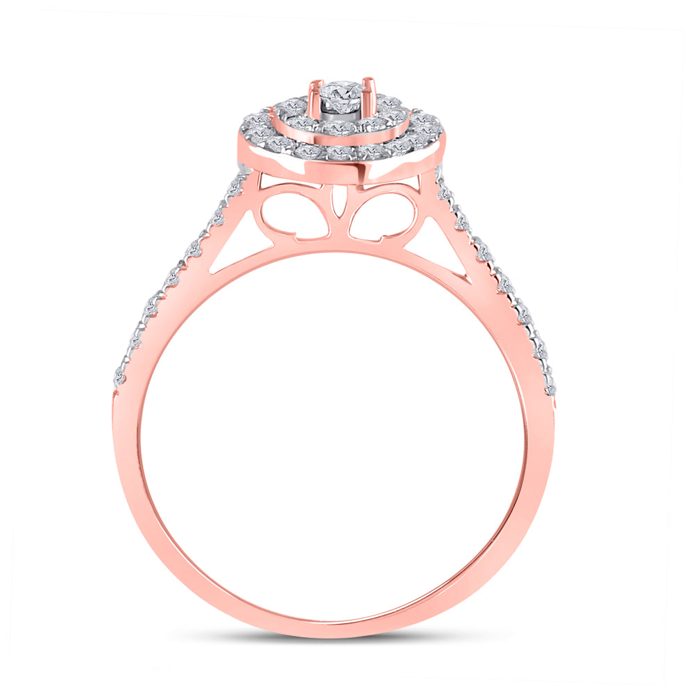 10K Rose Gold Round Diamond Oval Halo Bridal Wedding Ring Band Set 1/2 Cttw, Womens Size: 5-10