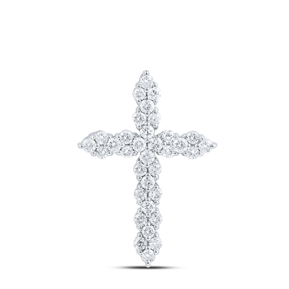 14K White Gold Womens Round Diamond Cross Pendant 1/2ctw