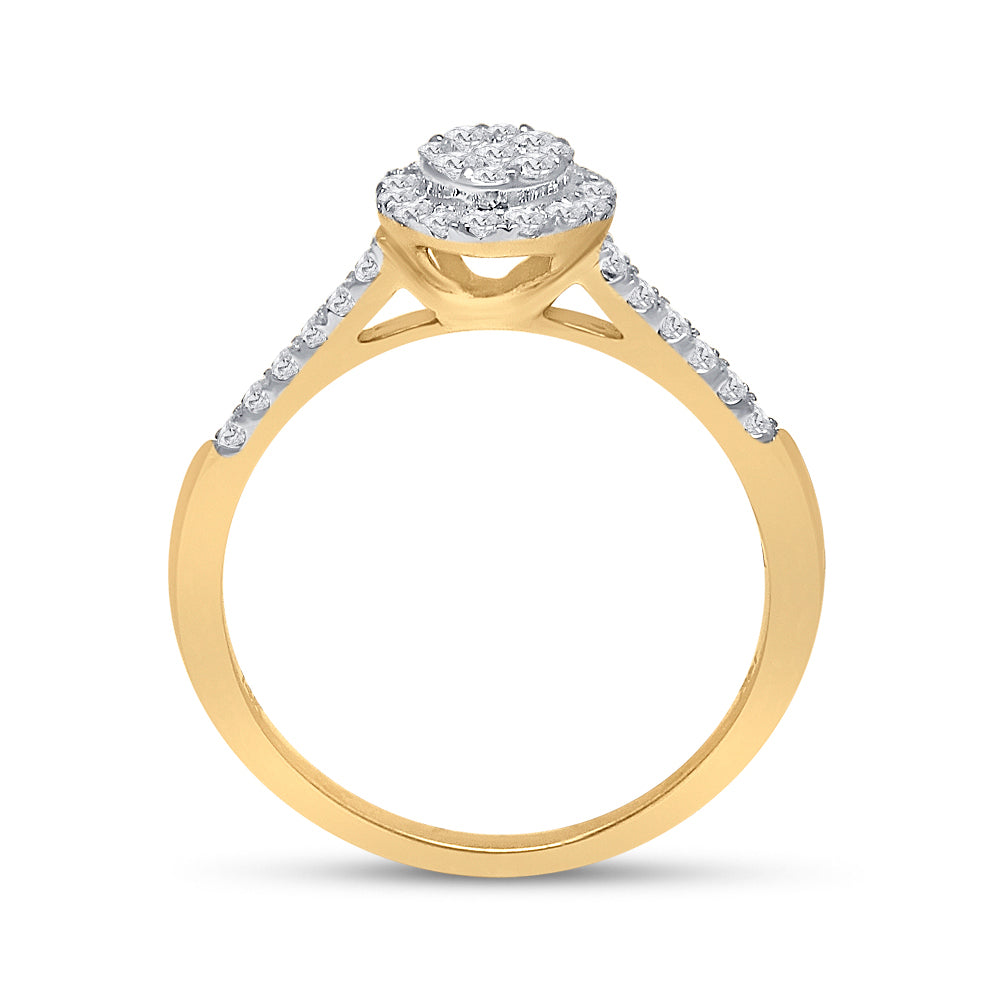 14K Yellow Gold Round Diamond Cluster Bridal Wedding Ring Band Set 1/2 Cttw, Womens Size: 5-10