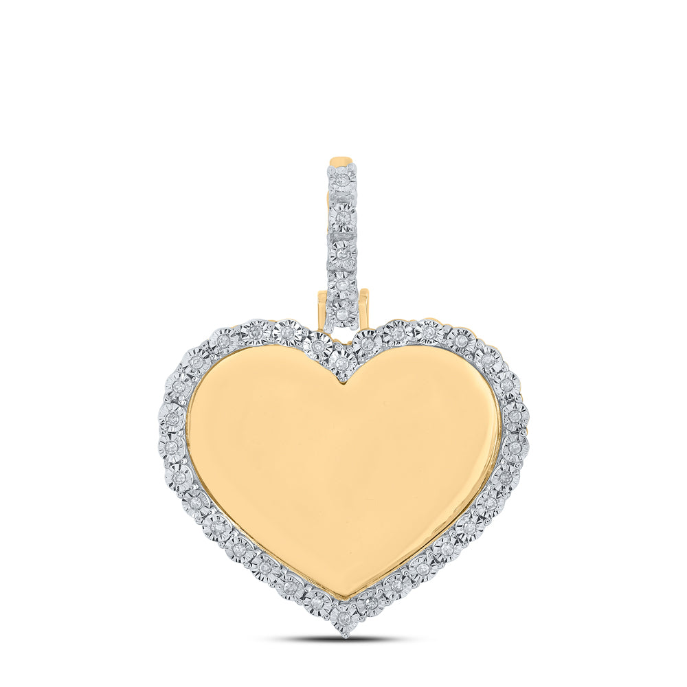 10K Yellow Gold Mens Round Diamond Memory Heart Charm Pendant 1/10 Cttw, Length: 1.2 In, Width: 0.94 In