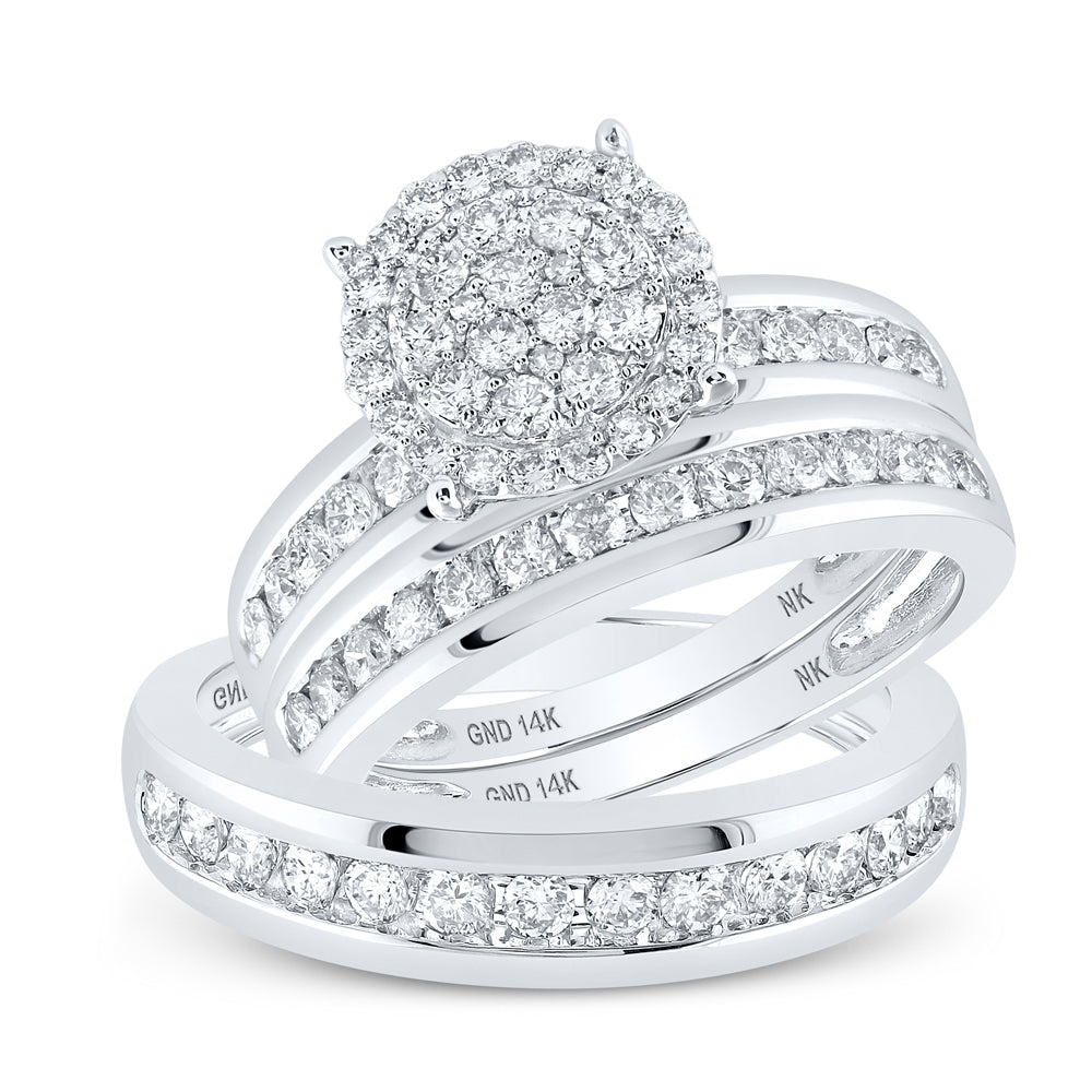 14K White Gold His Hers Round Diamond Cluster Matching Wedding Set 1-1/2 Cttw, Womens Size: 5-10, Mens Size: 7-13