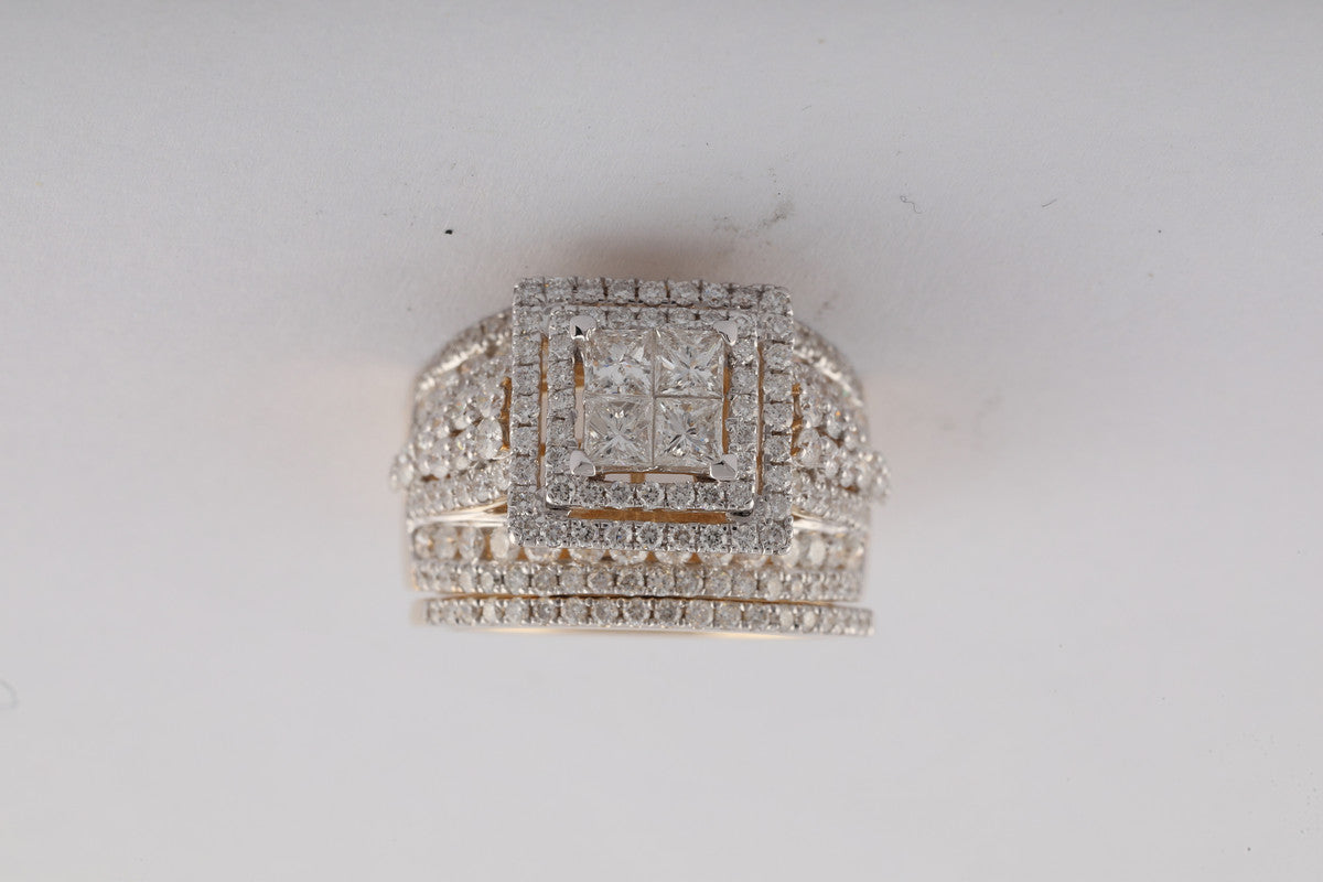 14K Yellow Gold 2 7/8 Ct Diamond Bridal Set, Womens Size: 5-9