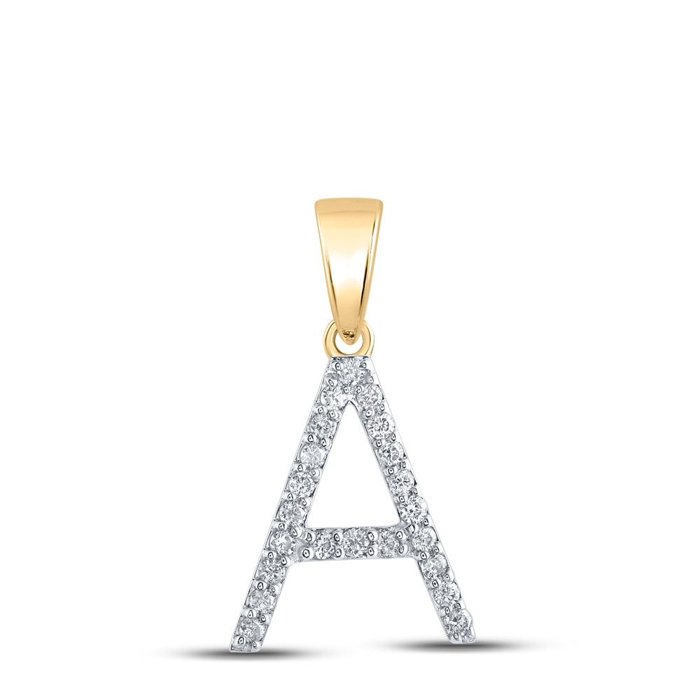 10K Yellow Gold Womens Round Diamond Initial Letter Pendant