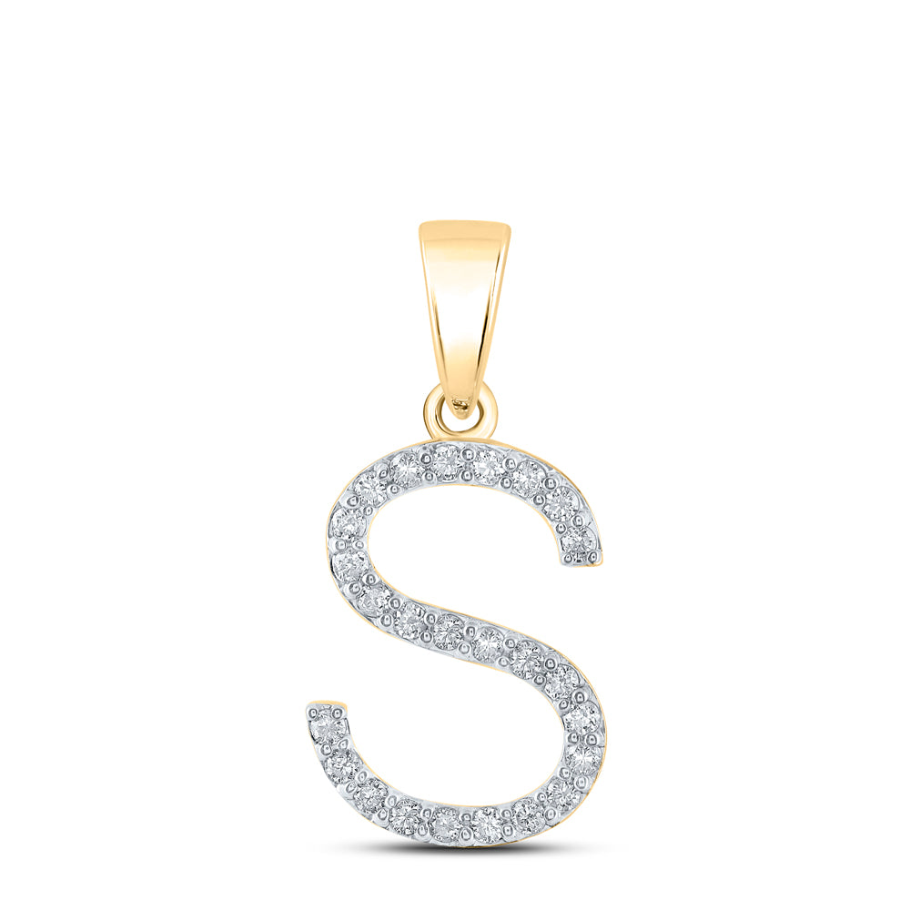 10K Yellow Gold Womens Round Diamond Initial Letter Pendant