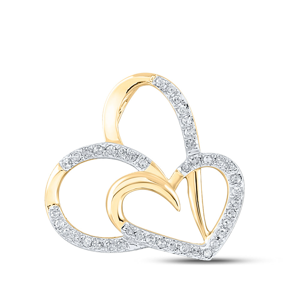 10K Yellow Gold Womens Round Diamond Heart Pendant 1/6 Cttw