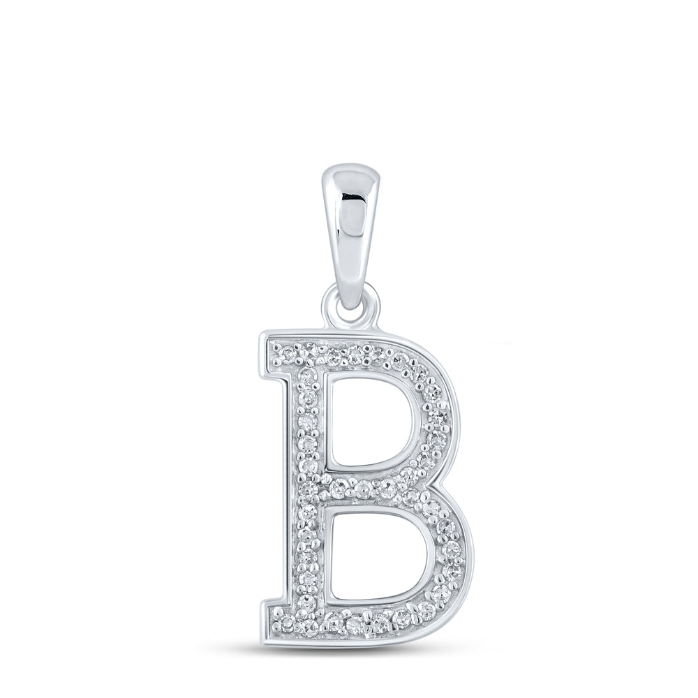 10K White Or Yellow Gold Womens Round Diamond Initial B Letter Pendant