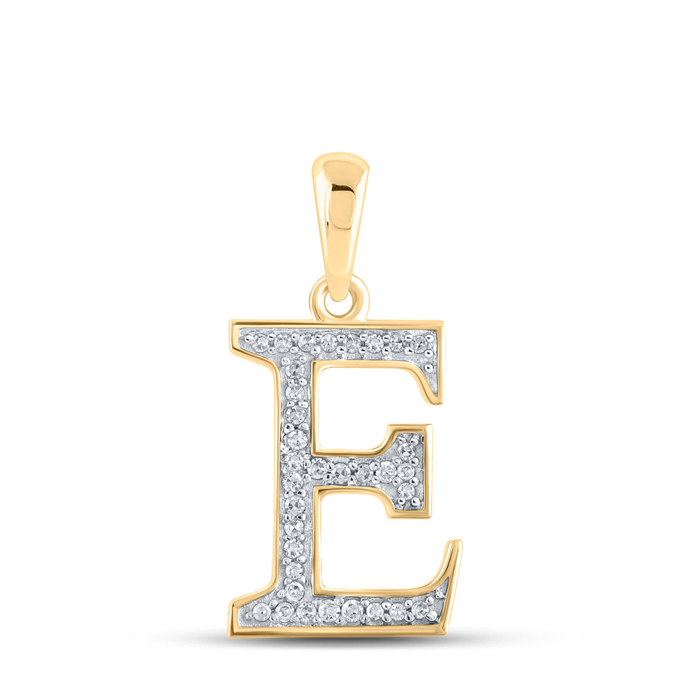 10K Yellow Gold Womens Round Diamond Initial E Letter Pendant 1/12 Cttw, Length: 0.8 In, Width: 0.46 In