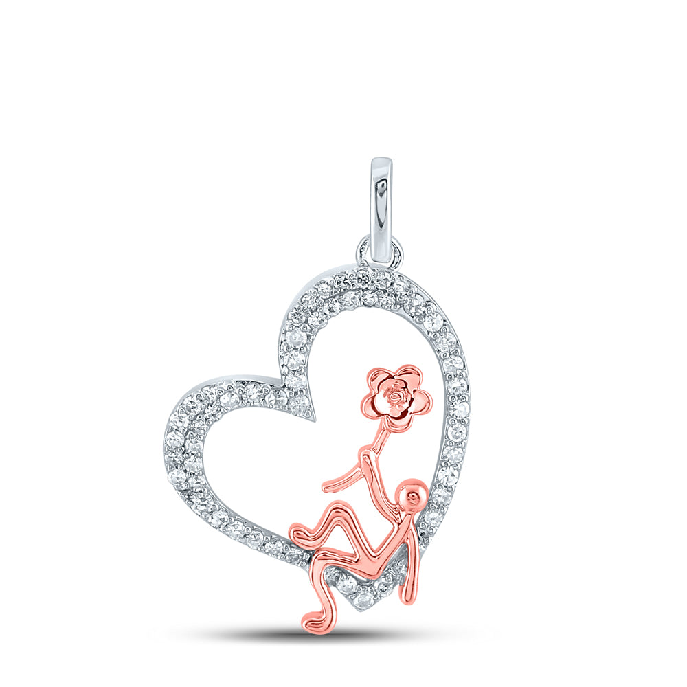 10K Two-tone Gold Womens Round Diamond Heart Pendant 1/5 Cttw