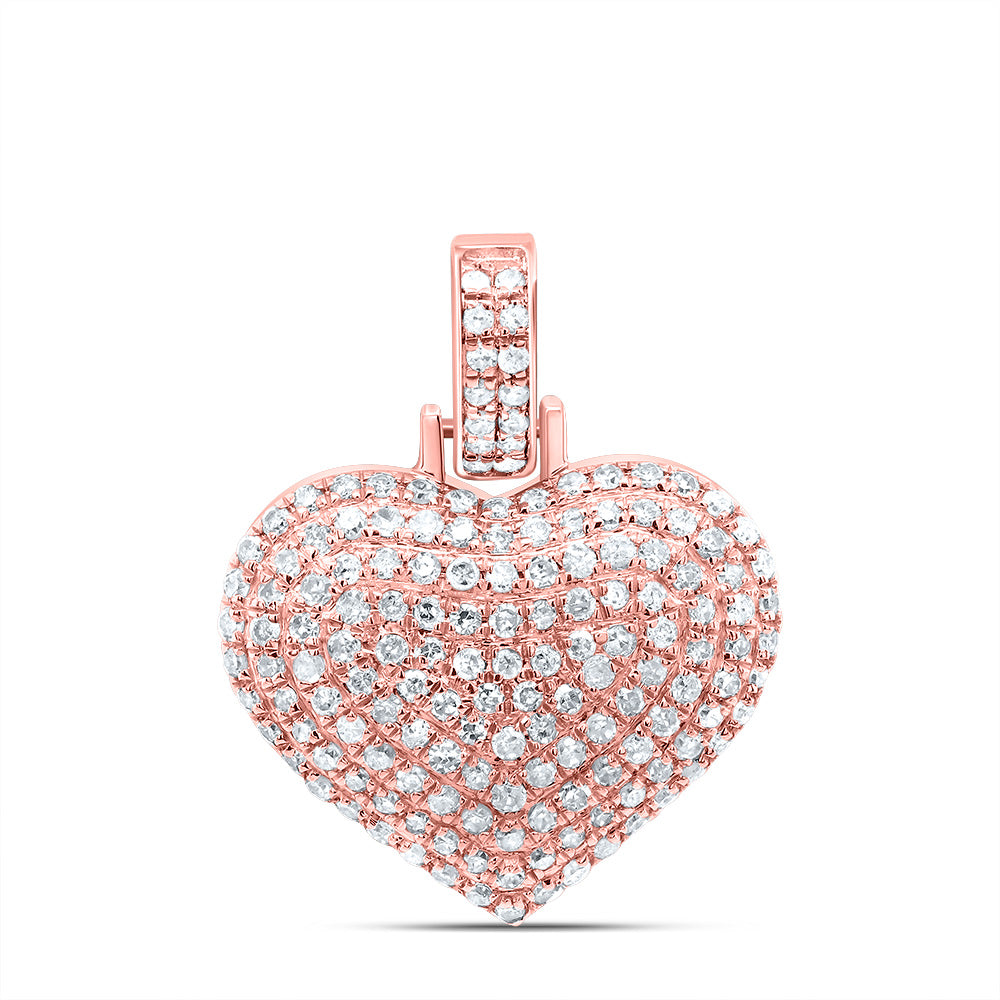 10K Rose Gold Mens Round Diamond Heart Charm Pendant 1/2 Cttw, Length: 0.78 In, Width: 0.61 In