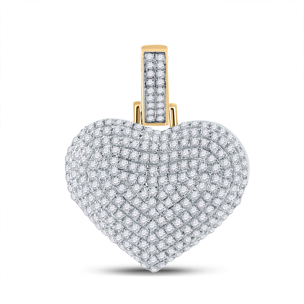 10K Yellow Gold Mens Round Diamond Heart Charm Pendant 3/4 Cttw, Length: 1 In, Width: 0.75 In