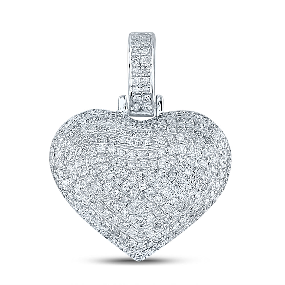 10K White Gold Womens Round Diamond Charmed Heart Pendant 3/4 Cttw, Length: 1 In, Width: 0.75 In