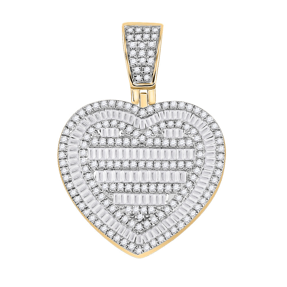 10K Yellow Gold Mens Baguette Diamond Heart Charm Pendant 1-1/3 Cttw, Length: 1.2 In, Width: 0.85 In