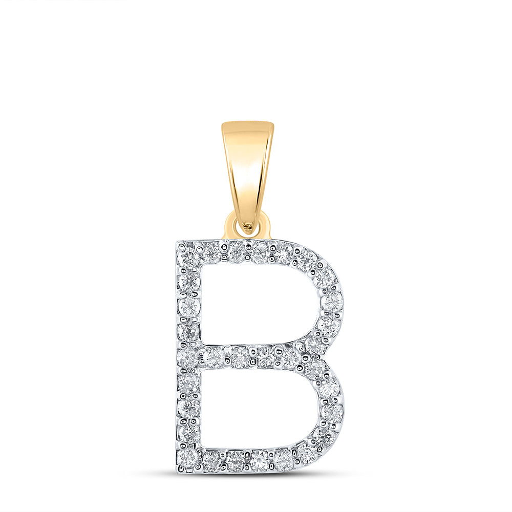 10K White Or Yellow Gold Womens Round Diamond B Initial Letter Pendant