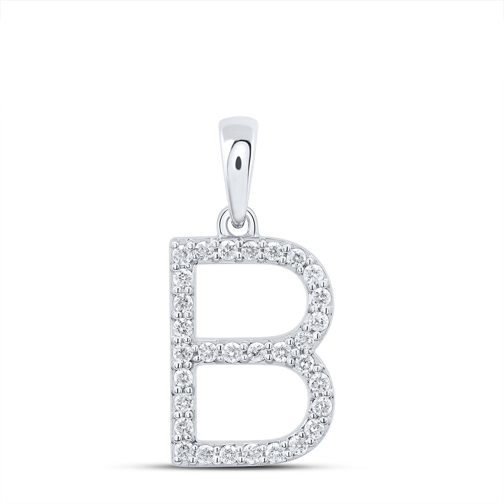 10K White Or Yellow Gold Womens Round Diamond B Initial Letter Pendant