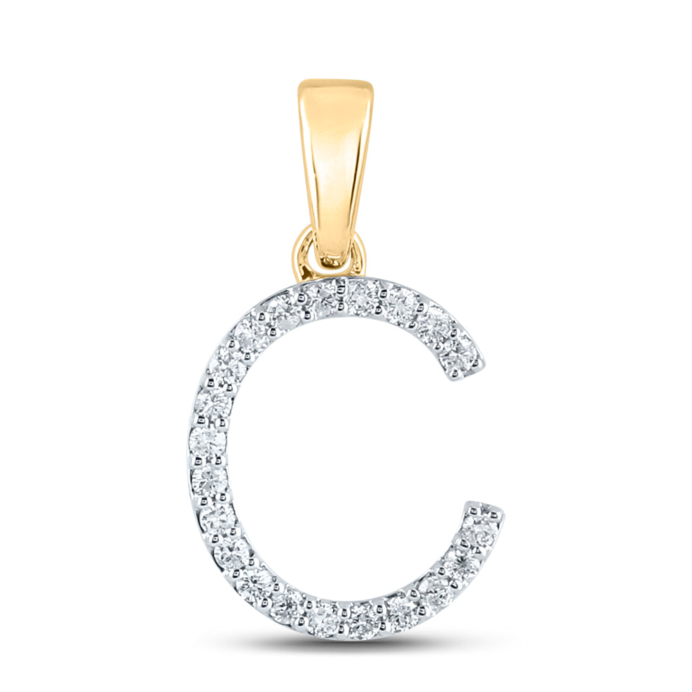 10K Yellow Gold Womens Round Diamond Initial Letter Pendant