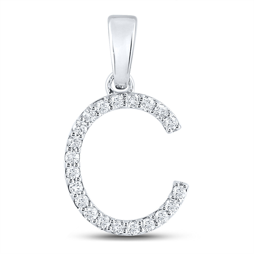 10K White Gold Womens Round Diamond Initial Letter Pendant